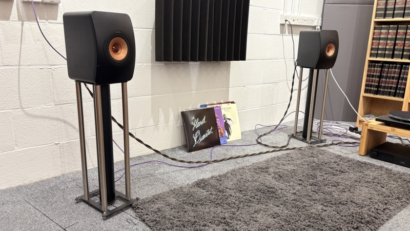 Speaker Stand Four Leg Support Brushed Silver Spiked Feet Central Pillar