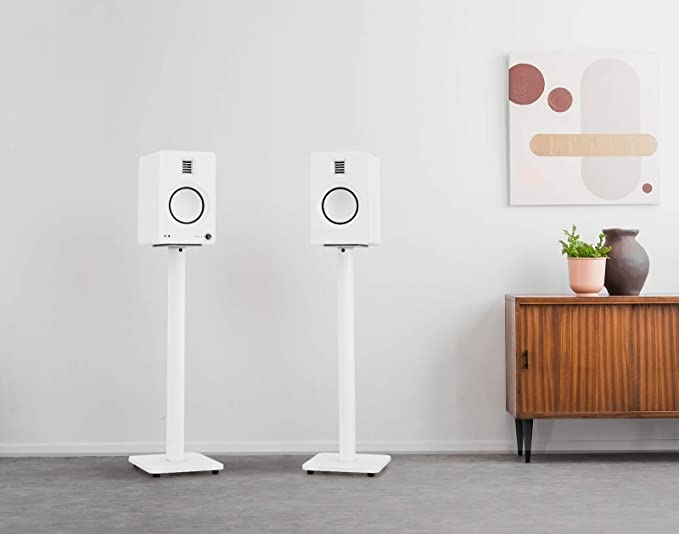 Speaker Stand Matte White Slender Column Square Base Metal