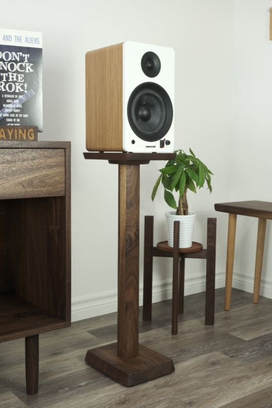 Speaker Stand Tapered Pedestal Walnut Brown Rounded Corners