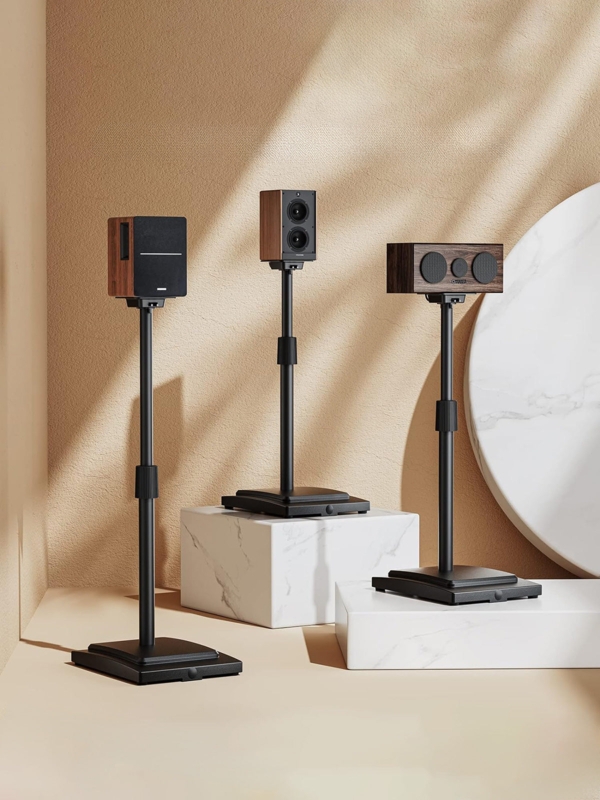 Speaker Stand Telescopic Pole Matte Black Adjustable Weighted Base