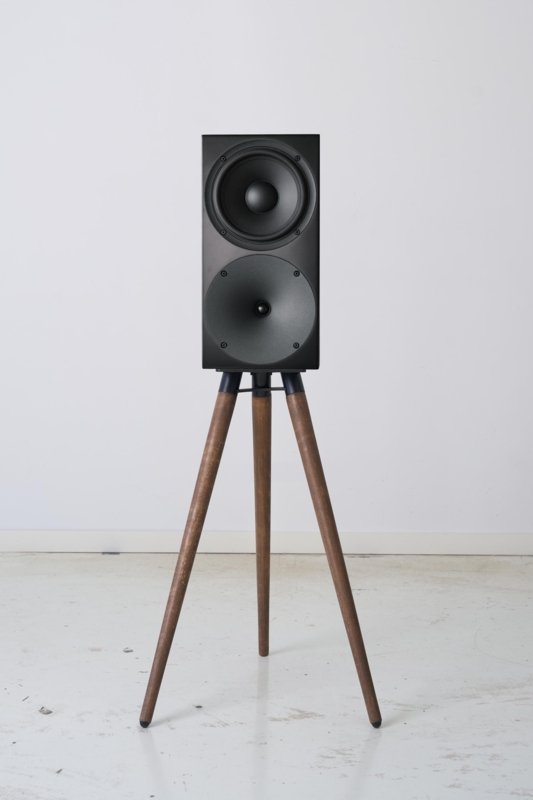 Speaker Stand Three Legged Tripod Base Walnut Brown Tapered Legs Satin
