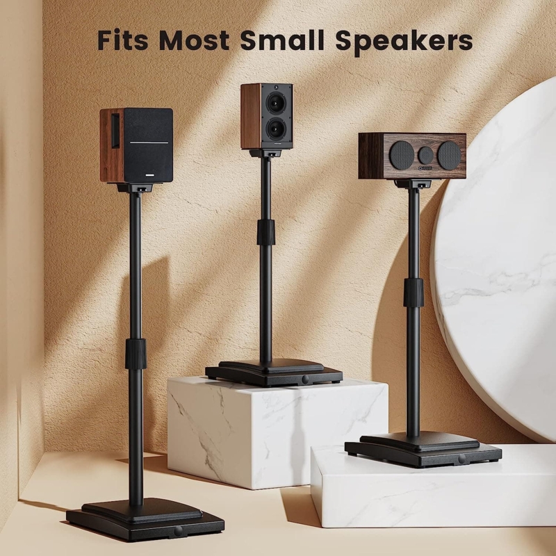 Speaker Stand Weighted Base Adjustable Height Matte Black Metal