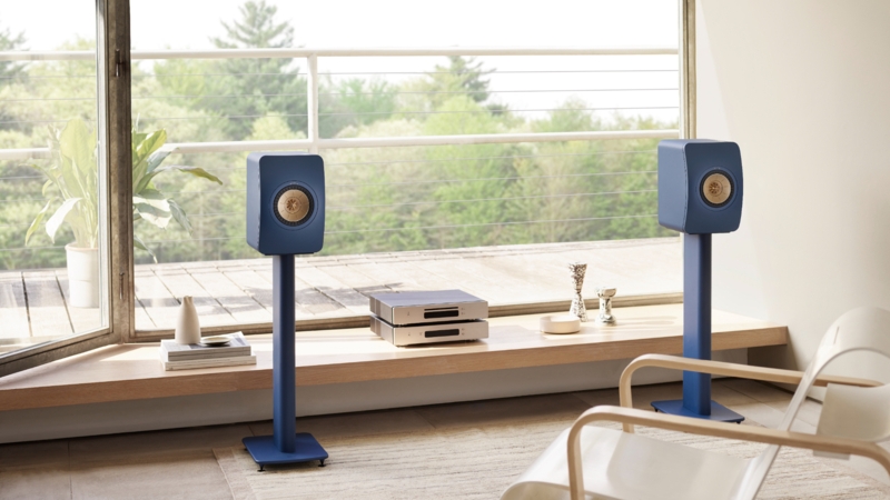 Speaker Stands Royal Blue Satin Finish Minimalist Audio Room Design