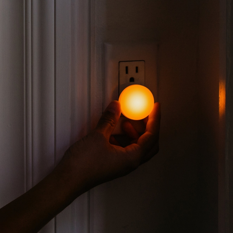 Spherical Night Light, Minimalist Amber Plug-In for Warm Hallway Lighting