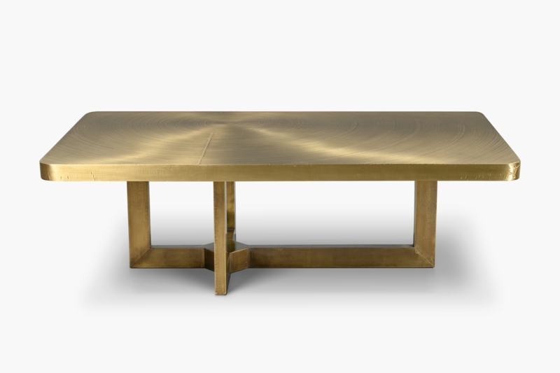 Spun Brass Coffee Table Contemporary X-Base Antiqued Finish