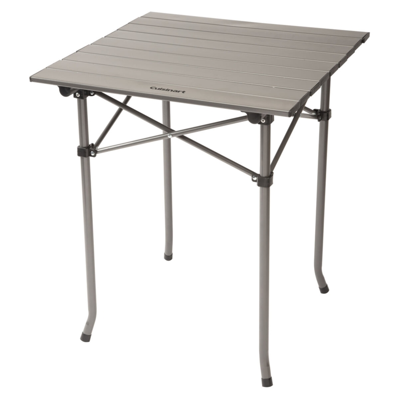 Square Aluminum Folding Table with Slatted Top and X-Frame Support