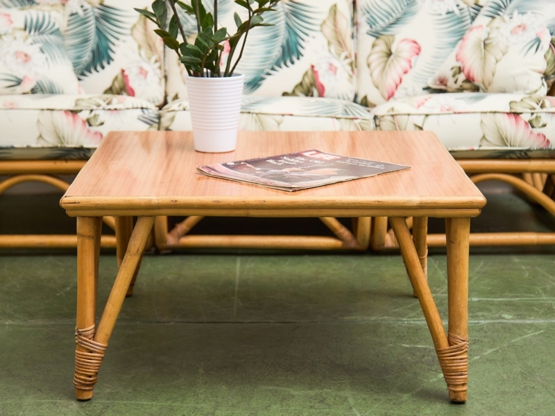 Square Bamboo Coffee Table Rattan Wrapped Legs