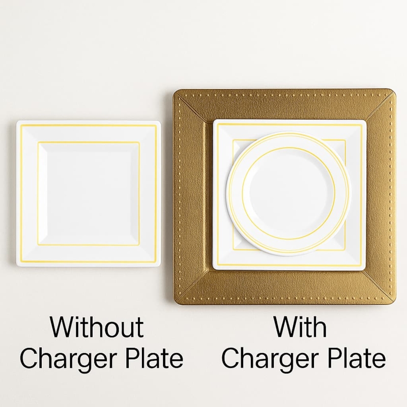 Square Gold Charger Plate with Pebbled Texture for Formal Dining Decor