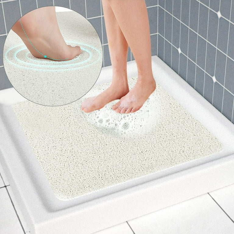 Square Loofah Shower Mat, White Porous Quick Dry Design