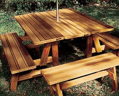 Square Picnic Table Set with Four Benches and Slatted Top