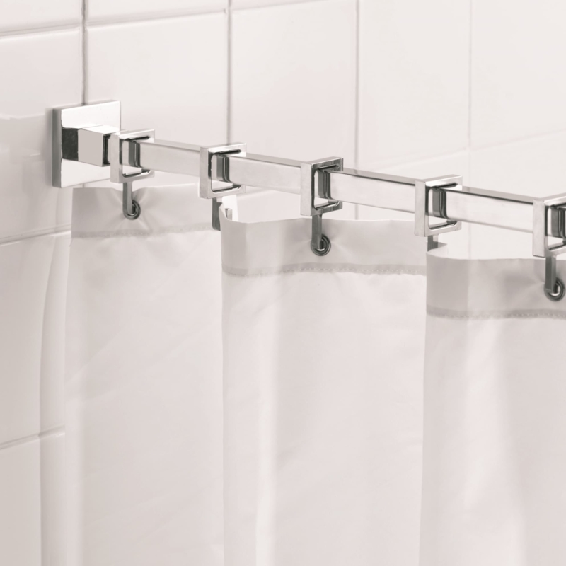Square Shower Curtain Rod Geometric Profile Matching Hooks Wall Mount