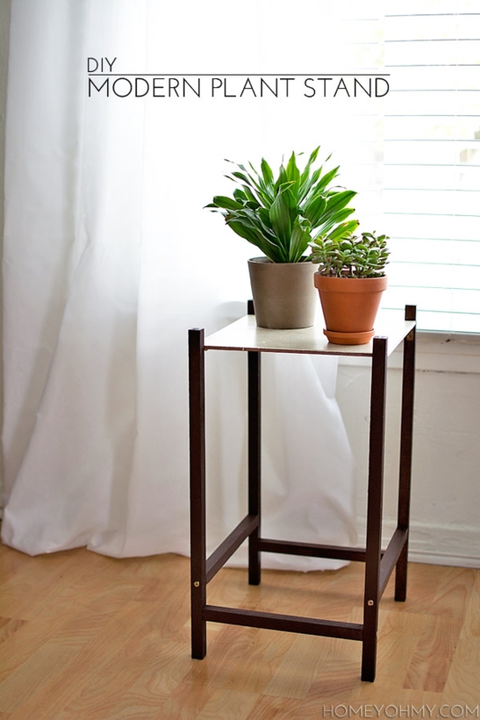 Square Wood Plant Stand with Inset Top and Dark Frame Light Top Finish.
