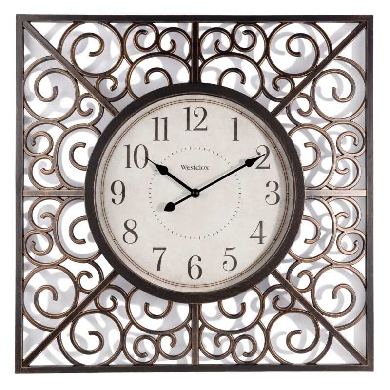 Square Wrought Iron Wall Clock with Vintage Parchment Face