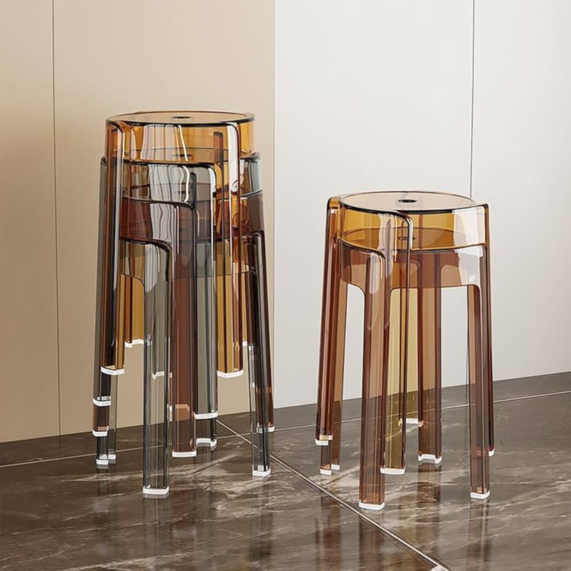 Stackable Stool Amber Translucent Round Seat with Central Cutout Handle
