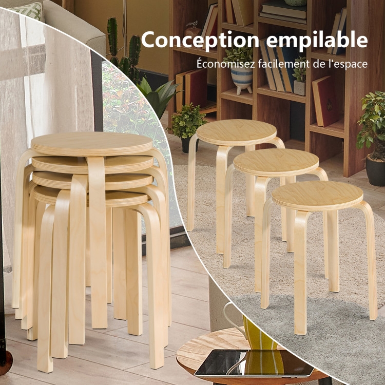 Stackable Stool with Round Top, Backless Design, Natural Bentwood.