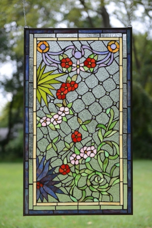 Stained Glass Panel Floral Trellis with Marbled Border