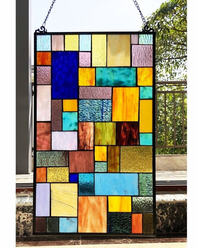 Stained Glass Panel Mosaic with Textured Multi-Tonal Panes