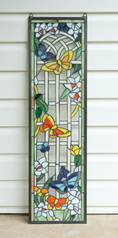 Stained Glass Panel Narrow Vertical Butterfly Garden Design