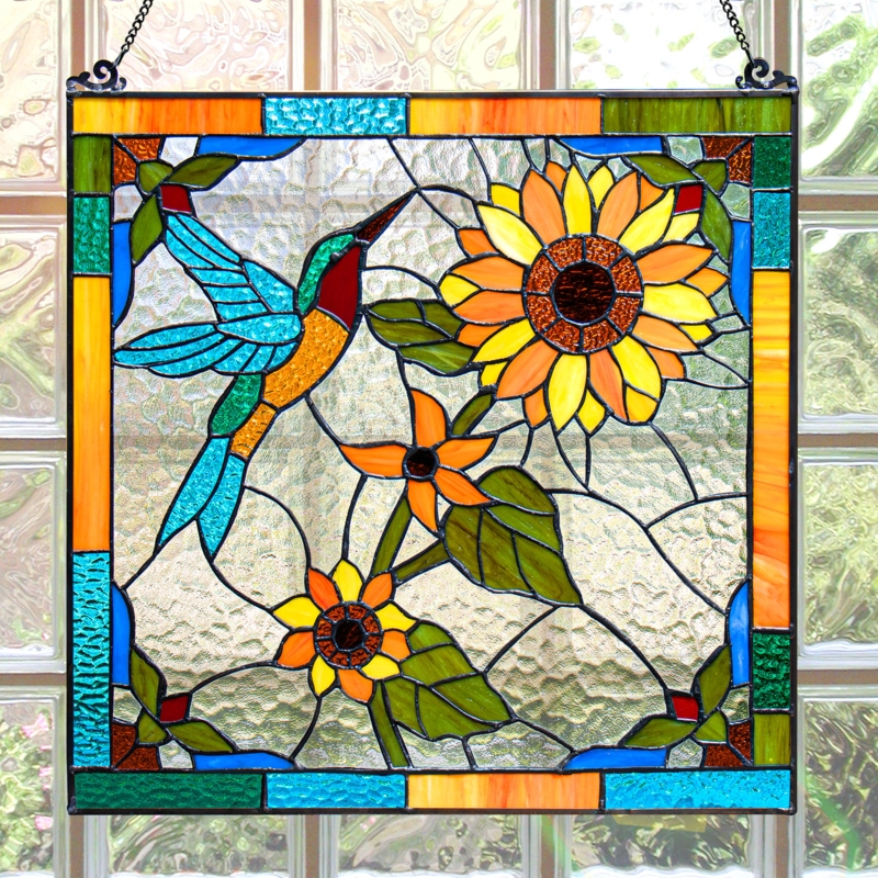 Stained Glass Panel Sunflower Detail with Rippled Texture