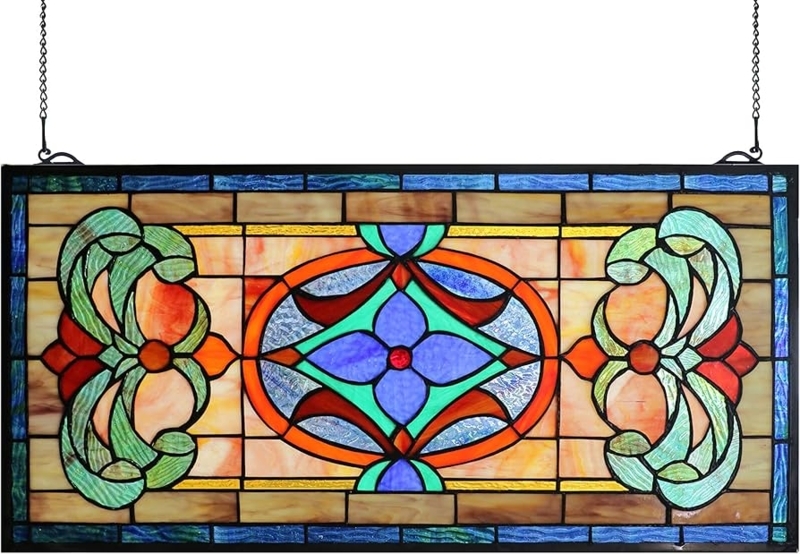 Stained Glass Panel Transom with Floral Medallion