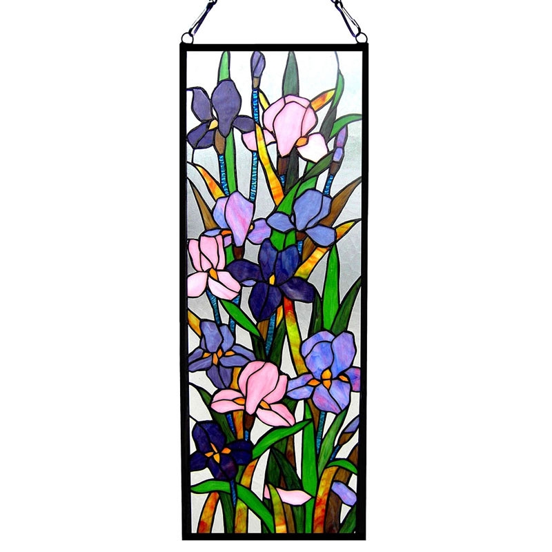 Stained Glass Panel Vertical Iris Motif Art Nouveau