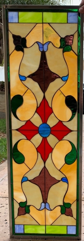 Stained Glass Panel Victorian Style with Red Star Motif