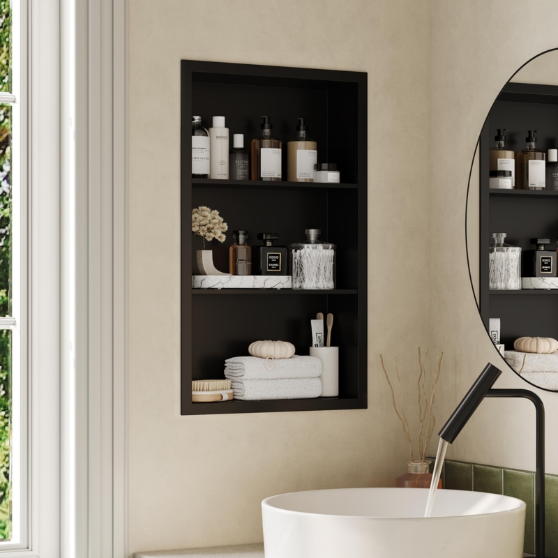 Stainless Steel Wall Niche Recessed Open Front Shelving