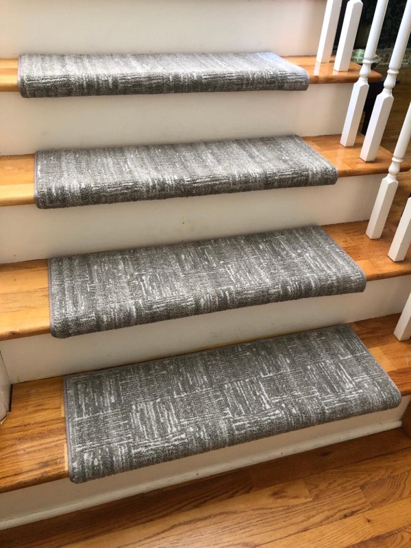 Stair Tread, Grey Cathedral Pattern Padded Bullnose Wrap-Around