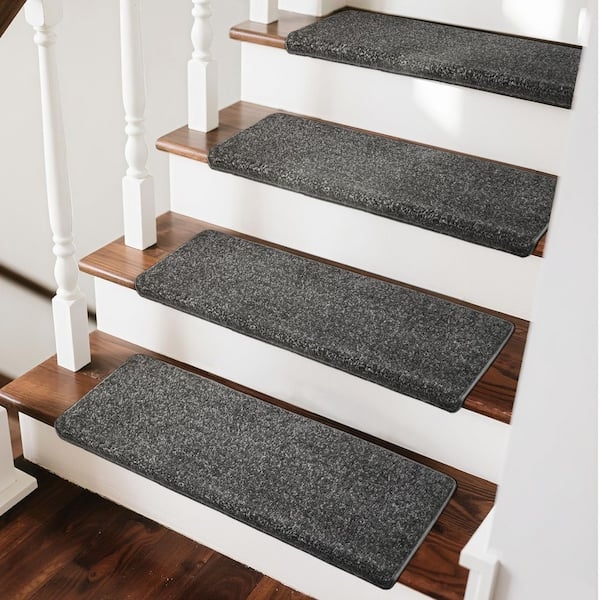 Stair Treads, Dark Grey Heathered Texture Bullnose Wrap-Around
