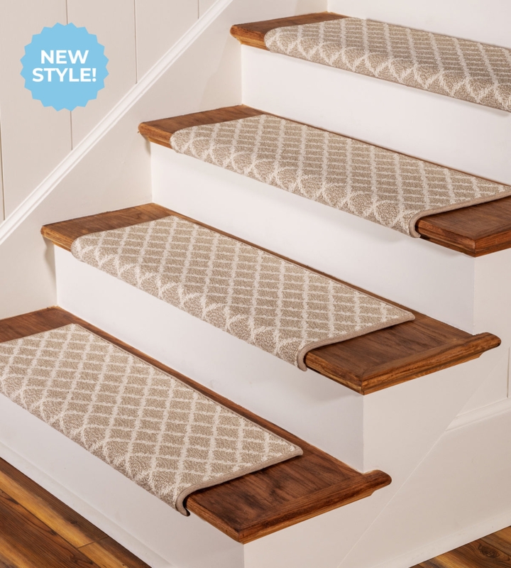 Stair Treads, Warm Almond Diamond Lattice Pattern Bullnose Wrap