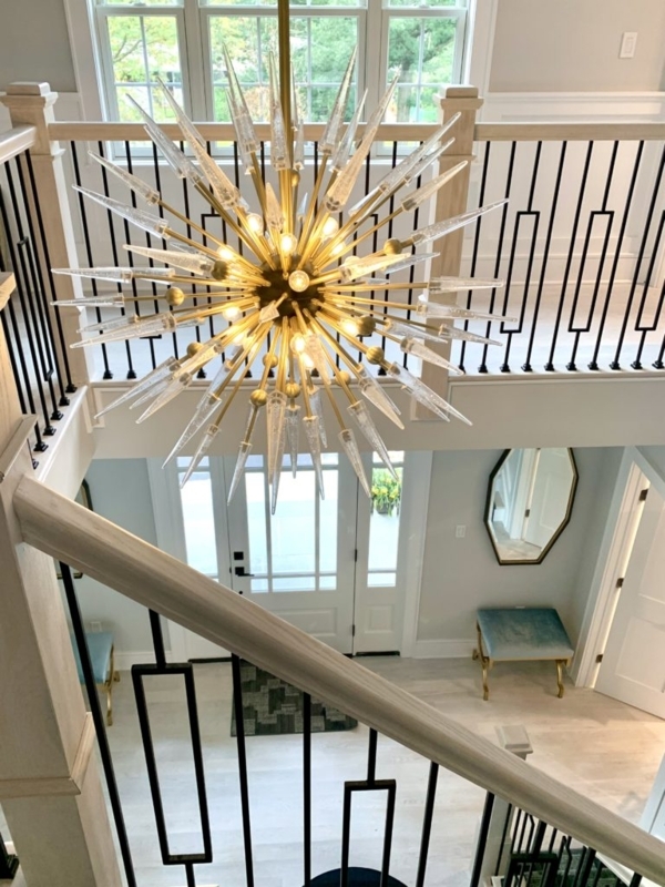 Starburst Foyer Chandelier Polished Brass Spiky Diffusers