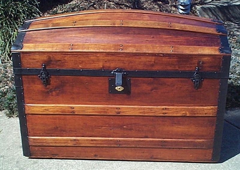 Steamer Trunk Restored Antique Dome Top Polished Amber Wood
