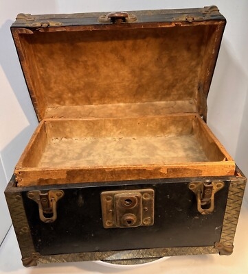 Steamer Trunk Salesman Sample Eagle Lock Matte Black Industrial Chest