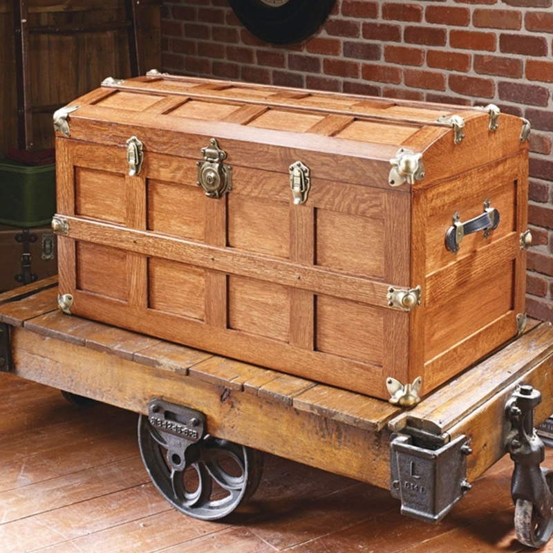 Steamer Trunk Vintage Domed Lid Industrial Cart Base Antique Brass