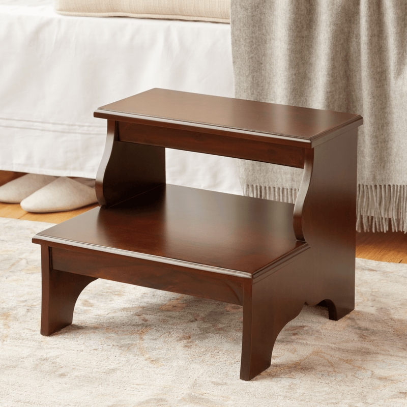 Step Stool featuring Curved Side Supports in Cherry Brown Finish