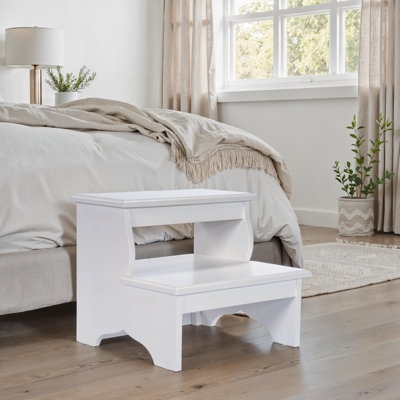 Step Stool with Compact Footprint, Crisp White Scalloped Design