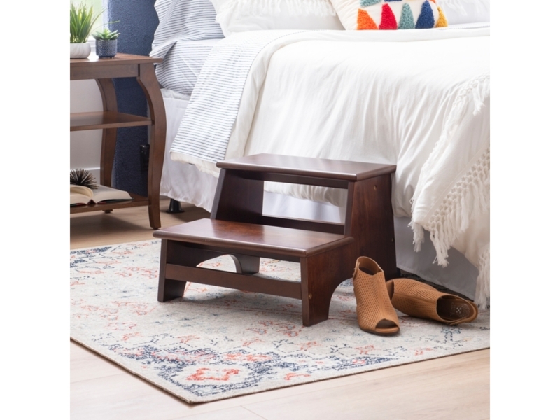 Step Stool with Open Risers, Walnut Brown Transitional Design