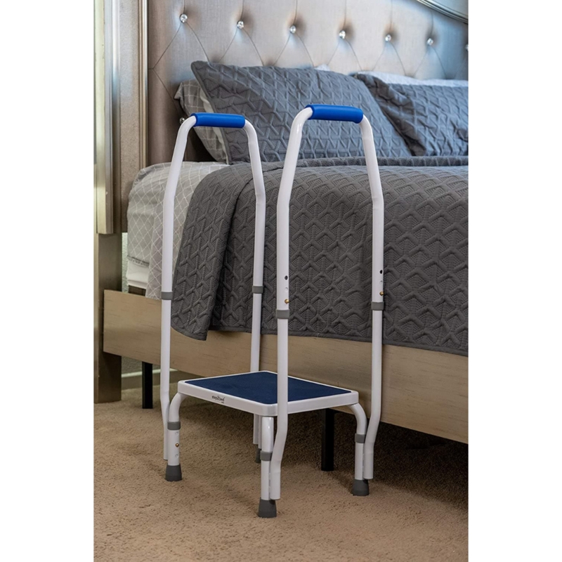 Step Stool with Padded Grips, White Adjustable Dual Handrails