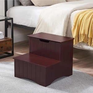 Step Stool with Slatted Sides, Traditional Mahogany Brown Finish