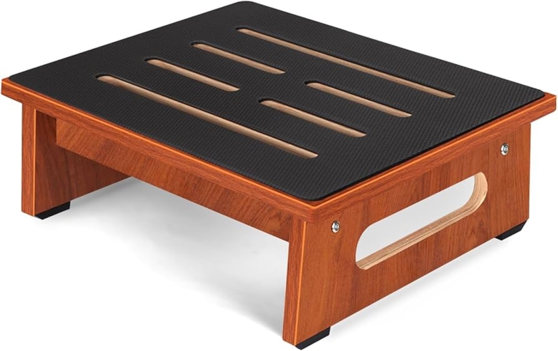 Step Stool with Slotted Platform, Walnut and Matte Black Finish