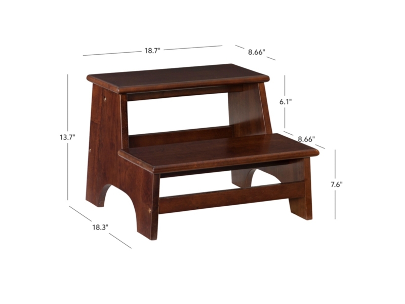 Step Stool with Support Rail, Rich Cherry Brown Arched Base