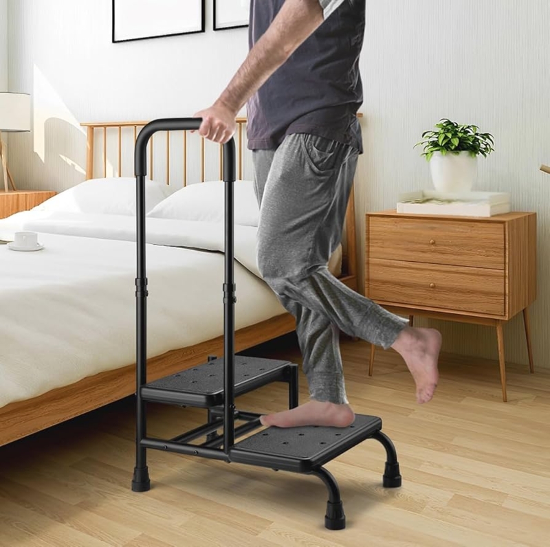 Step Stool with U-Shaped Handle, Matte Black Two-Step Design
