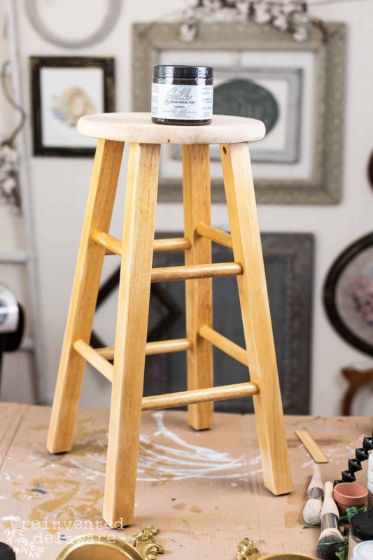Stool Round Wood Seat Tapered Legs Farmhouse Style Painted Base DIY