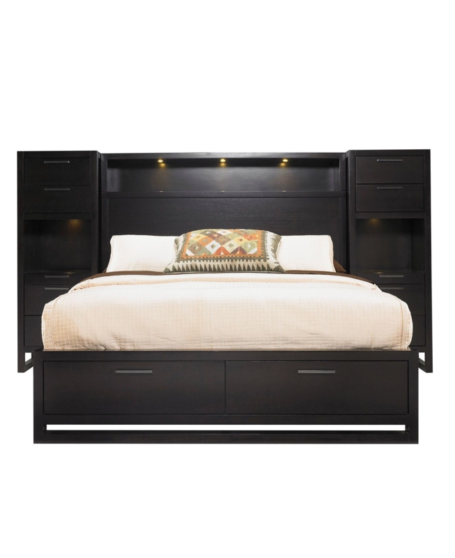 Storage Bed Espresso Brown Wraparound Piers Integrated Puck Lights
