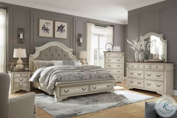Storage Footboard Bench with Chipped White Finish and Tufting