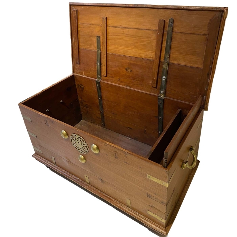 Storage Trunk Antique Brass Filigree Escutcheon Internal Compartment