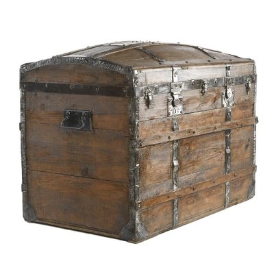 Storage Trunk Antique Camel Back Domed Lid Riveted Metal Banding