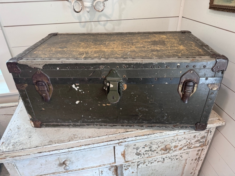 Storage Trunk Military Industrial Olive Drab Heavily Distressed Lid