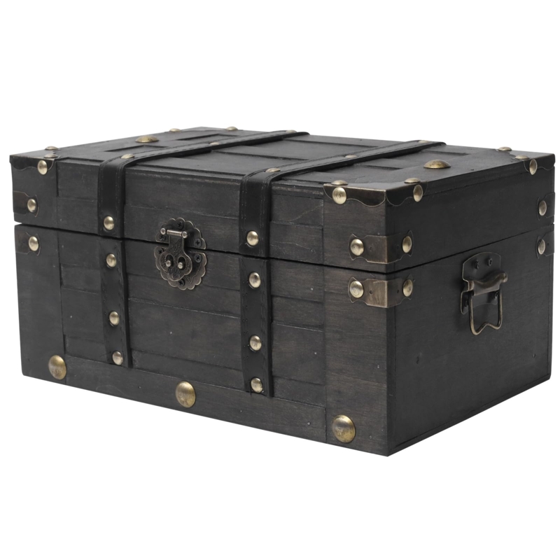 Storage Trunk Vintage Charcoal Black Wood Studded Accents