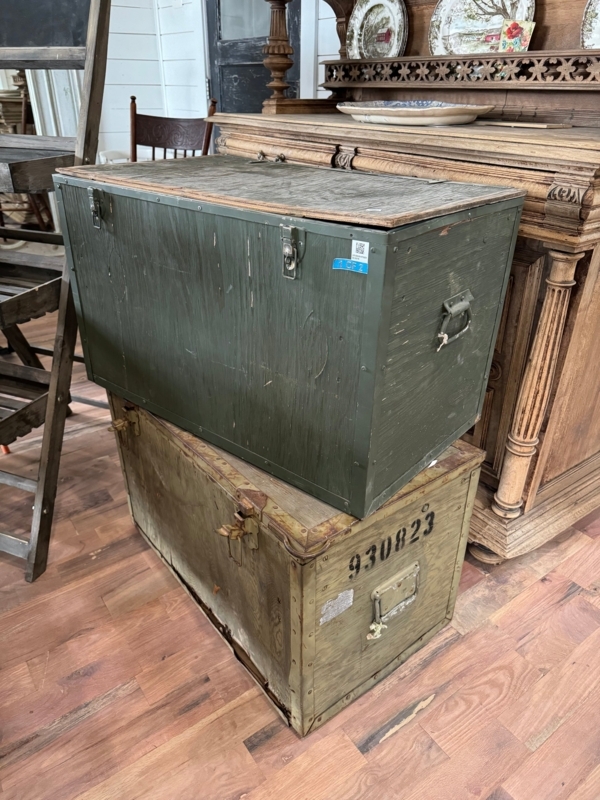 Storage Trunk Vintage Military Olive Green Stenciled Numbers